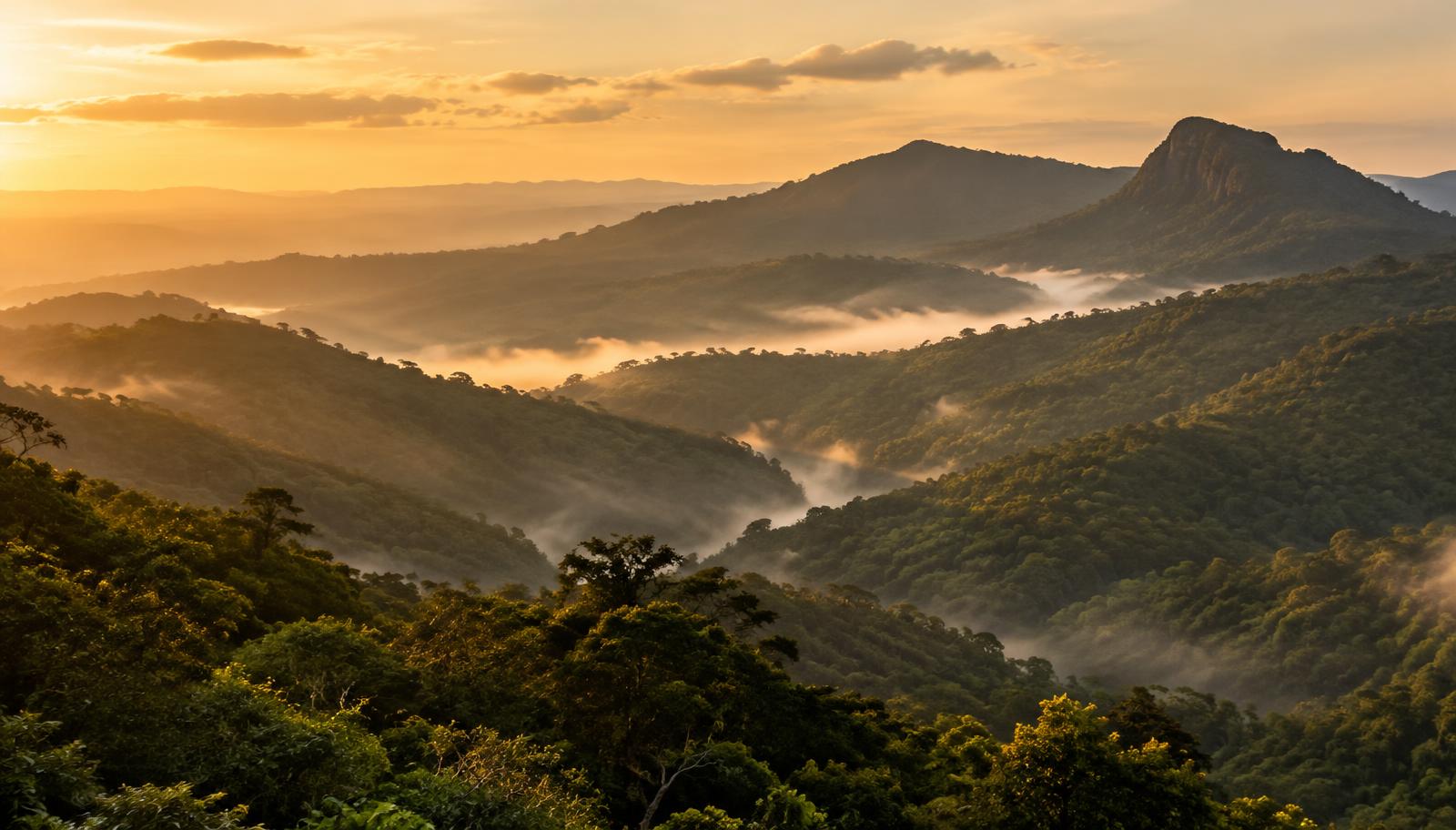 Serra do Japi ao entardecer com névoa entre as montanhas